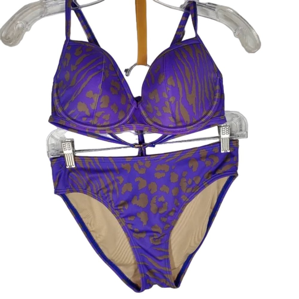 Victoria's Secret Bikini Set Animal Print Halter top Vacation Summer Beach small